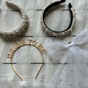 Pearl and Gold Bride Headbands Set
